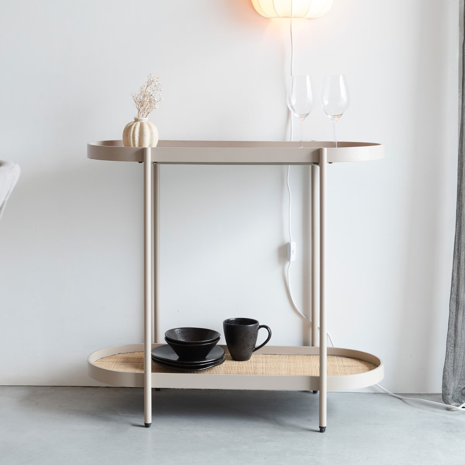 ZILT Sidetable Meja Rattan Ovaal - Beige - Hoogte: 85 cm