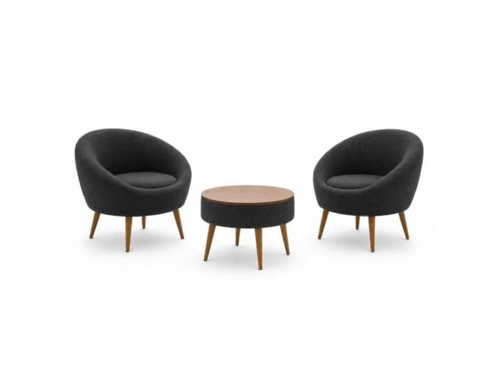 Hanah Home Elegant Wing Chair & Coffee Table Set (3 Pieces), Anthracite, 100% Linen & Ash Tree 18mm Melamine Coated Modern Comfort