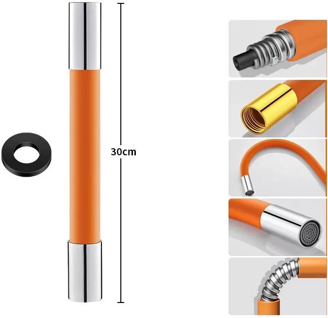 INF Verbesserter flexibler Wasserhahnverlängerer mit orangefarbenem Kupferkopf, 30 cm Orange