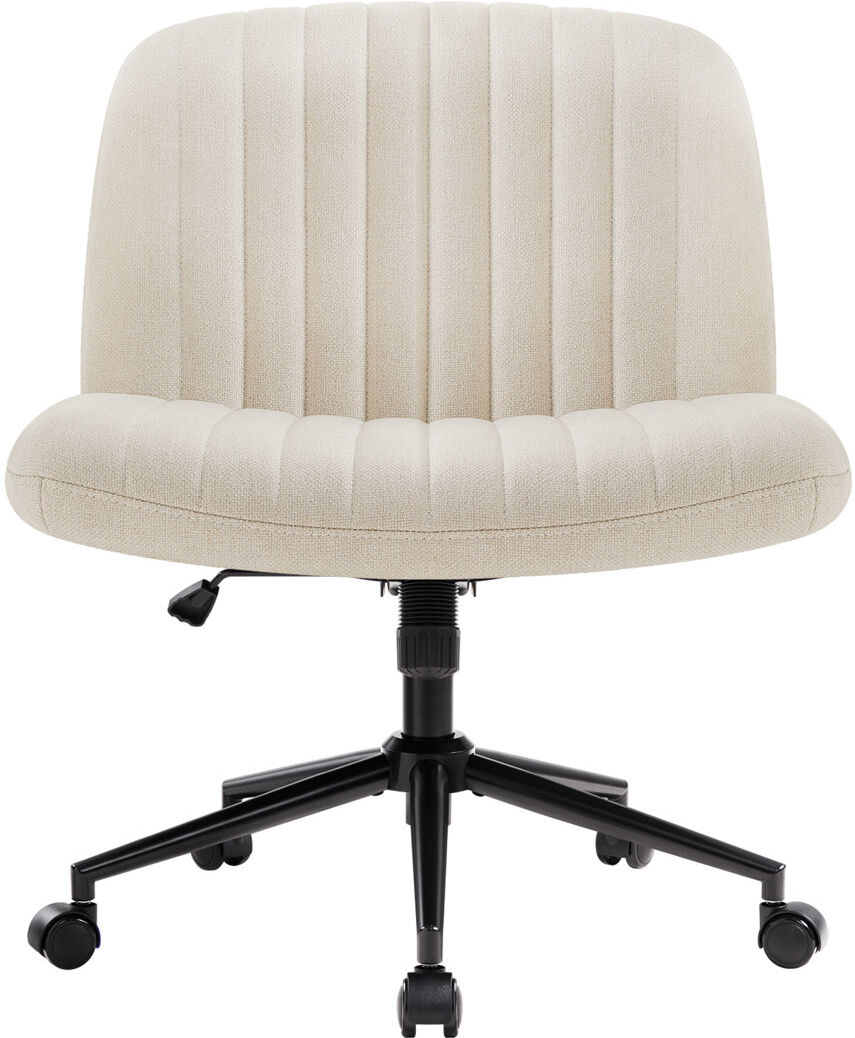17 Stories Milicent Armless Wide Desk Chair with Wheels Beige/Linen 92.5cm H X 412.9cm W X 322.58cm D