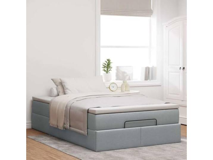 KTHLBRH Boxspringbett 120 x 190 cm mit Federkernmatratze Hellgrau, Polyestergewebe, hydraulisches Heben, Inkl. matratzenschoner