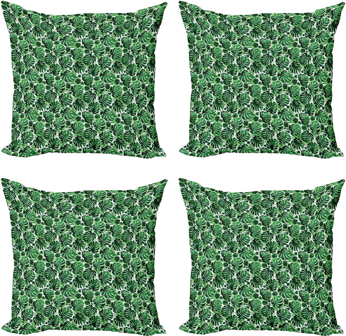 ABAKUHAUS Set van 4 tropische decoratieve kussenhoezen met gespetterde monsterbladeren, meerkleurig, 40 x 40 cm