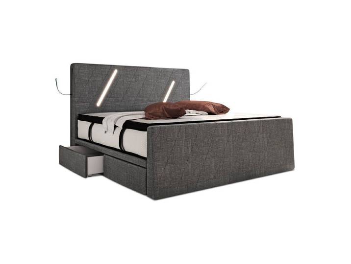 Sofa Dreams Boxspringbett Toulon (6 Teile), Strukturstoff Bezug, Schubladen, LED-Beleuchtung, Matratze, Topper
