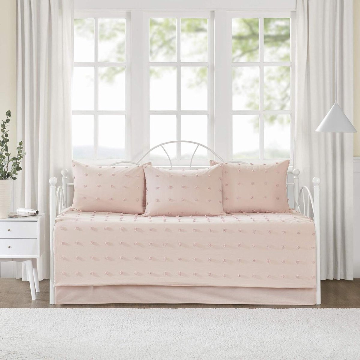 5-delig Daybed Cover Set Jacquard Tufted Chenille Queen - Roze