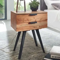 Nachttischkommode Boxbett aus Akazie Massivholz Metall