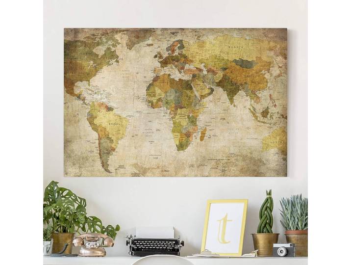 Tableau déco planisphère Tissu Multicolore 90 x 60cm