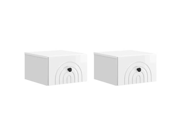 Fisinber Wandmontierter Nachttisch 2er Set Hochglanz Weiß Holzwerkstoff Platzsparende 2er Nachttischkommode fürs Schlafzimmer mit Schubladen für eine aufgeräumte und moderne Wandgestaltung.