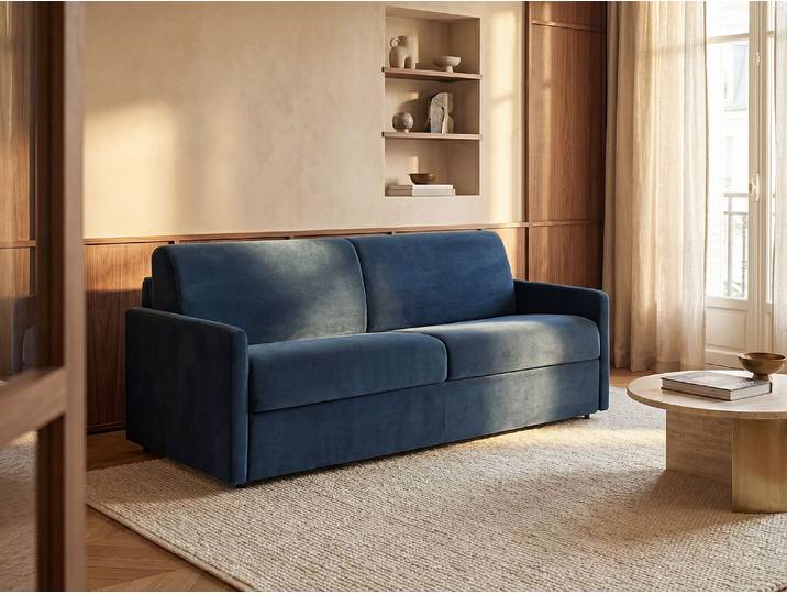 Schlafsofa 3-Sitzer - Liegefläche: 140 cm - Matratzenhöhe: 14 cm - Samt - Dunkelblau - CALIFE