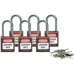 Brady, Vorhängeschloss, kompaktes Sicherheitsschloss Nylon, Braun, 38mm Bügelhöhe, 4,7mm Aluminium-Schliessbügel (Key