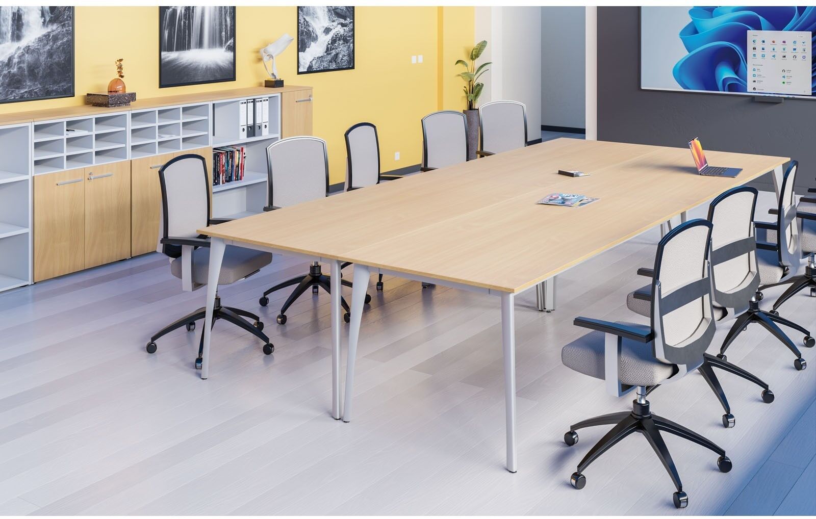 B2B Partner Stół konferencyjny do biura PRIMO OMEGA, 160x80 cm, szara podstawa, buk
