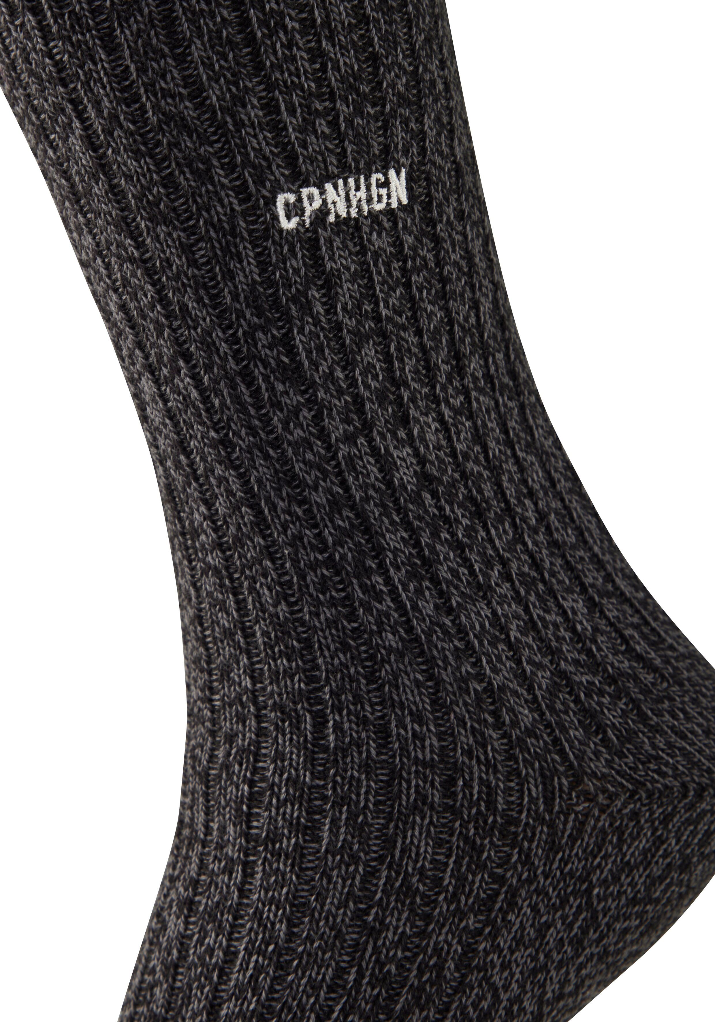 Basicsocken COPENHAGEN STUDIOS, Damen, Gr. 43-46, grau (1x schwarz meliert), Baumwollmischung, melange, elastisch, Socken Basicsocken, gerippt mit Logo Stickerei 1x schwarz meliert 43-46