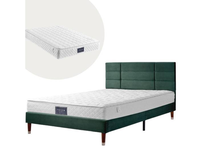 Okmyhome Polsterbett 140/200 cm Grün aus Massivholz mit Matratze, Holz, Rechteckig, Schlafzimmer, Betten, Polsterbetten