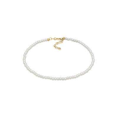 Fußkette ELLI "Fußschmuck Perlen Synthetisch Klassik Basic 925 Silber" Gr. 22, gold, Fußketten, Damen, Silber 925 (Sterlingsilber)