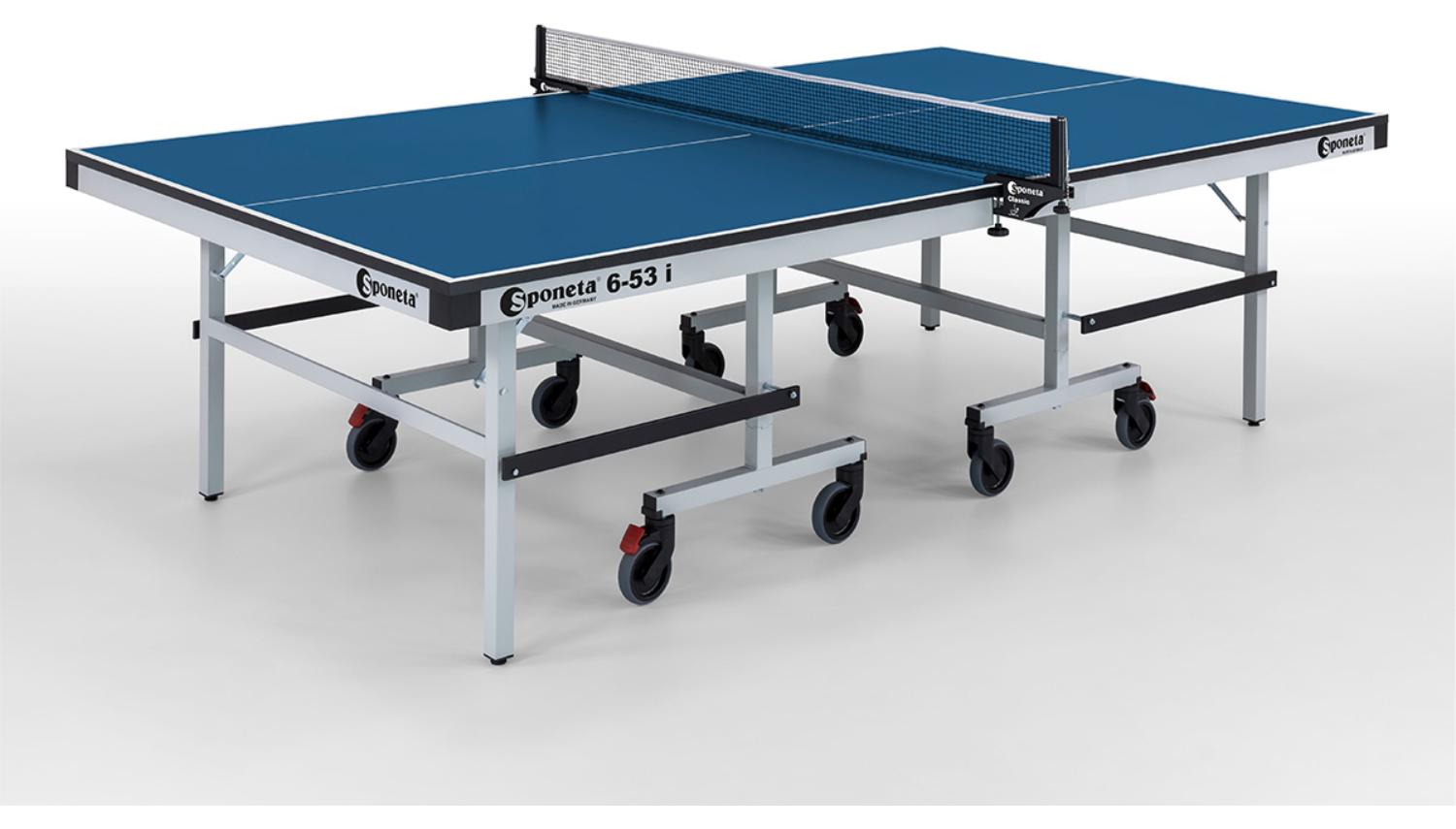 Sponeta S 6-53 I, Tischtennisplatte, Anfänger & Freizeitspieler, Rollaufsatz (2 Tabletops & 1 Fahrwerk), Blau, Spanholzplatte, Grau