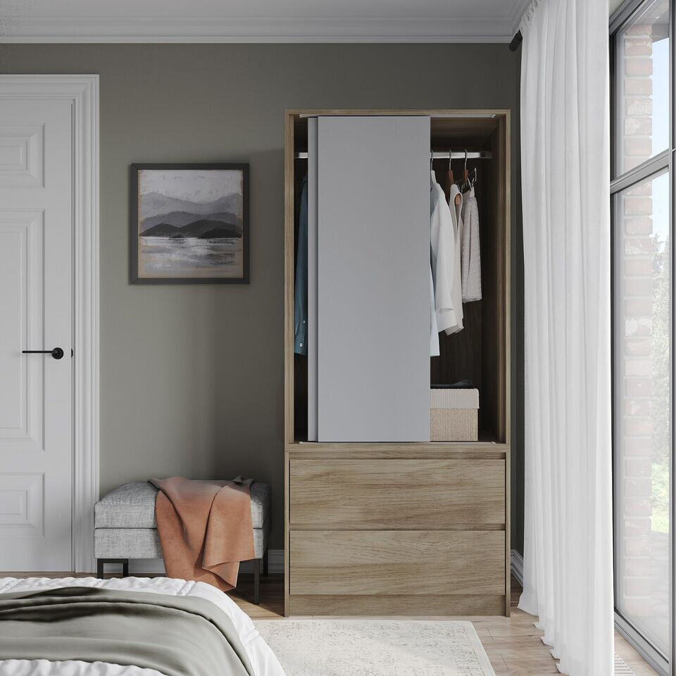 17 Stories Solid Wood Wardrobe Oak/Grey 80cm W X 51.5cm D
