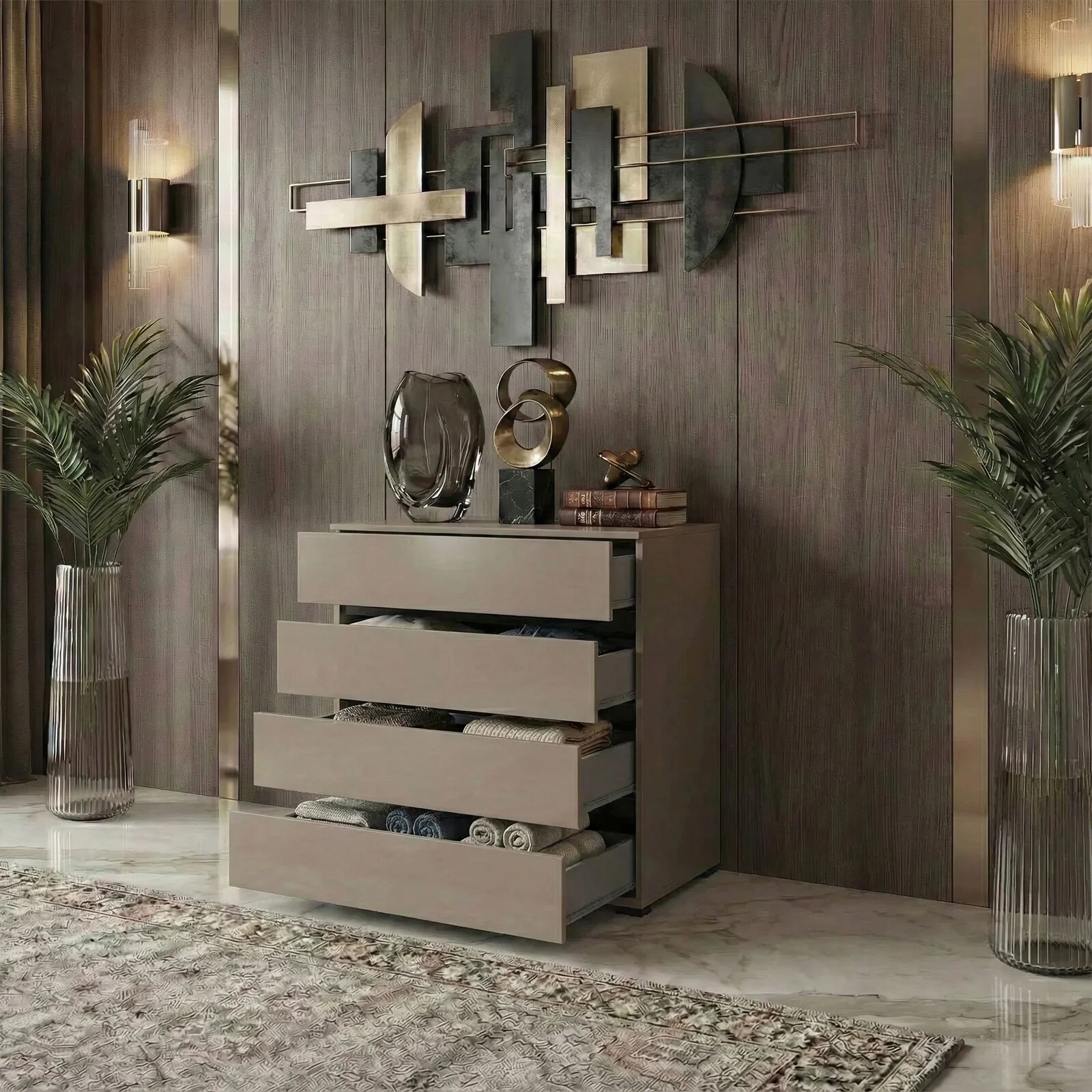 garneroarredamenti Cassettiera 60x79h cm 4 cassetti tortora Lolla