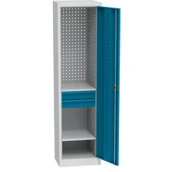 KOVOS schmaler Werkstatt-Schubladen-Werkzeugschrank, 2 Fachböden, 2 Schubladen, geschweißt, 505 x 500 x 1950 mm