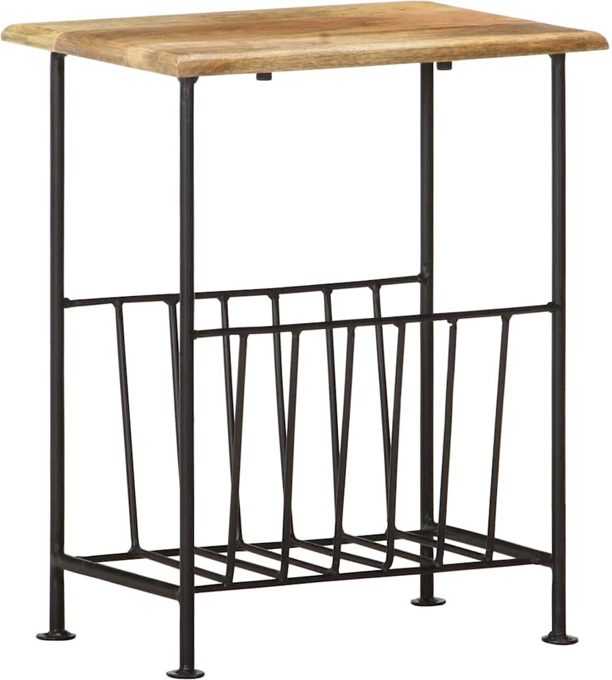 vidaXL Revistero madera maciza de mango y acero 40x30x50 cm Negro