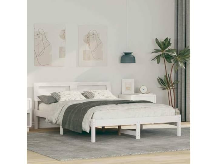 YNGBHFNOP Massives Kiefernholz Plattformbettrahmen modern 120 x 200 cm Weiß Bettrahmen mit Kopfteil Weiß 120x200 cm Massives Kiefernholz Stabiler Platform Frame mit USB Ladefunktion Gästebett