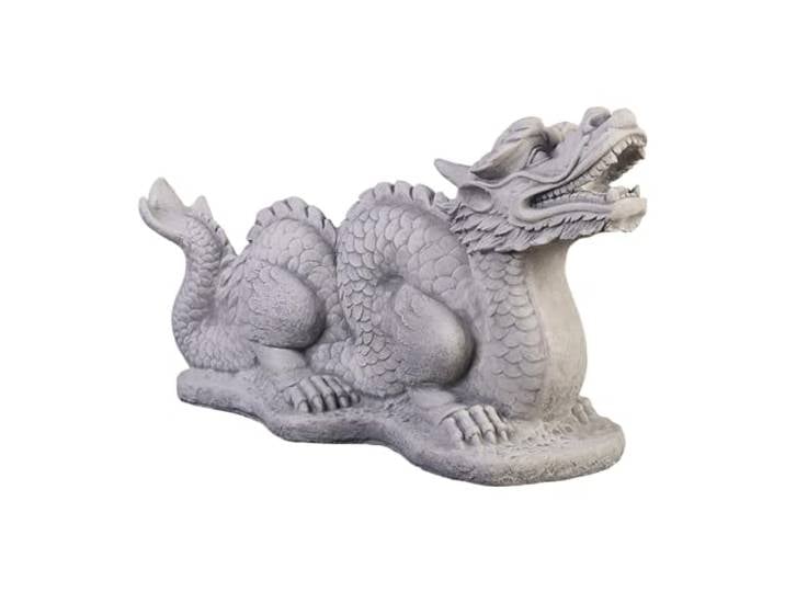 gartendekoparadies.de Chinesischer Drachen Long, Steinfigur, H. 41 cm, 32 kg, Grau, frostsicher aus Steinguss für Außenbereich