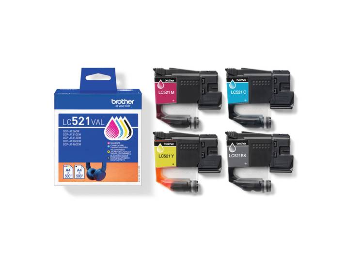 Brother LC521VAL Pack Cartouches d'encre originale - Pack de 4 (Noir, Cyan, Magenta, Jaune)