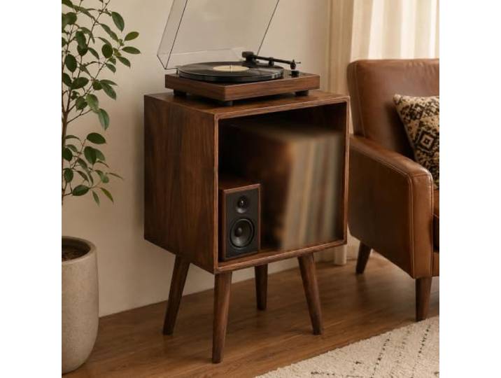 Massivholz-Stereo-Schrank, Offener Audio-Rack für Plattenspieler und Medien Massivholzkonstruktion, Wohnzimmeraufbewahrung, Einfache DIY-Montage, Stabile Struktur