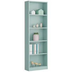 Dmora Buchhandlung Pomona, Hohes Bücherregal mit 5 Regalen, Büro- oder Schlafzimmerregal, Modernes Regal mit Fächern, 52x25h80 cm, Blaugrün