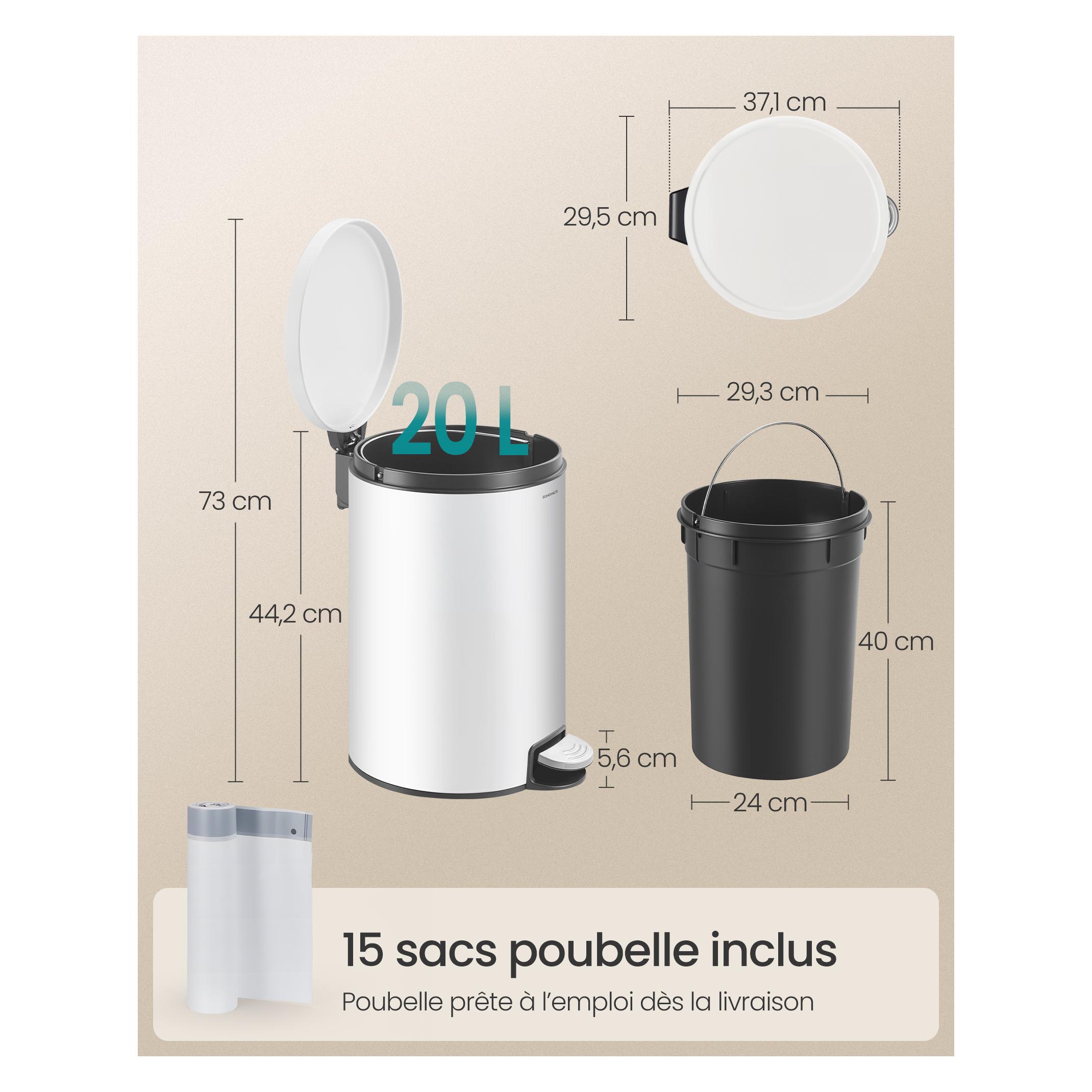 Songmics Mülleimer Rund Pedal 15 Beutel (20 l) (LTB021WZ01)