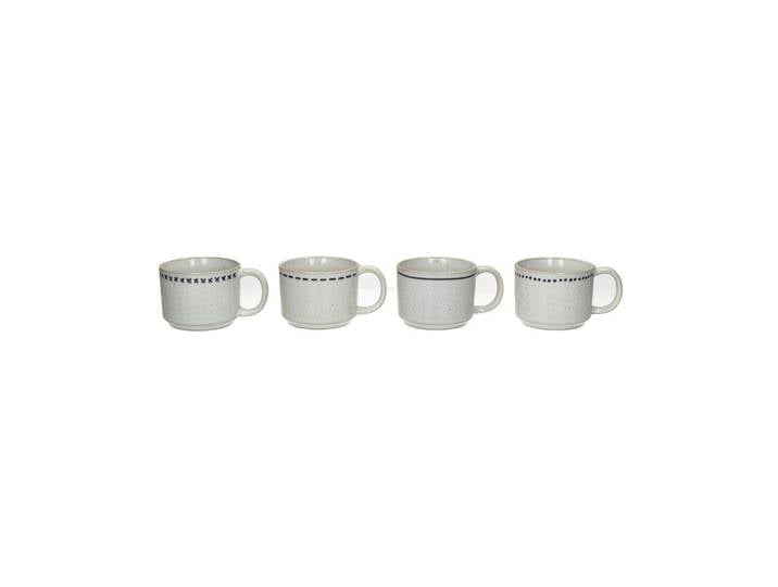 Lot de 4 tasses en grès blanc, rondes, motif délicat, boîte cadea