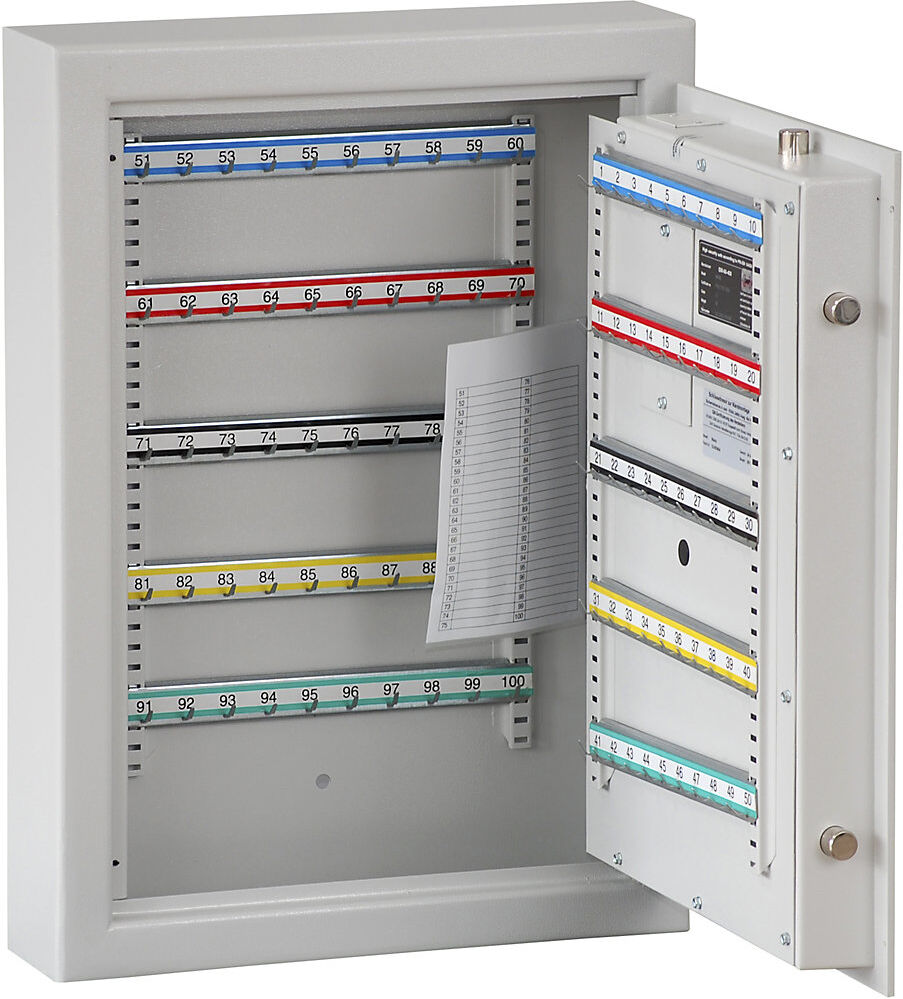 kaiserkraft Schlüsseltresor, lichtgrau, Hakenleisten verstellbar, 100 Haken, HxBxT 636 x 460 x 120 mm