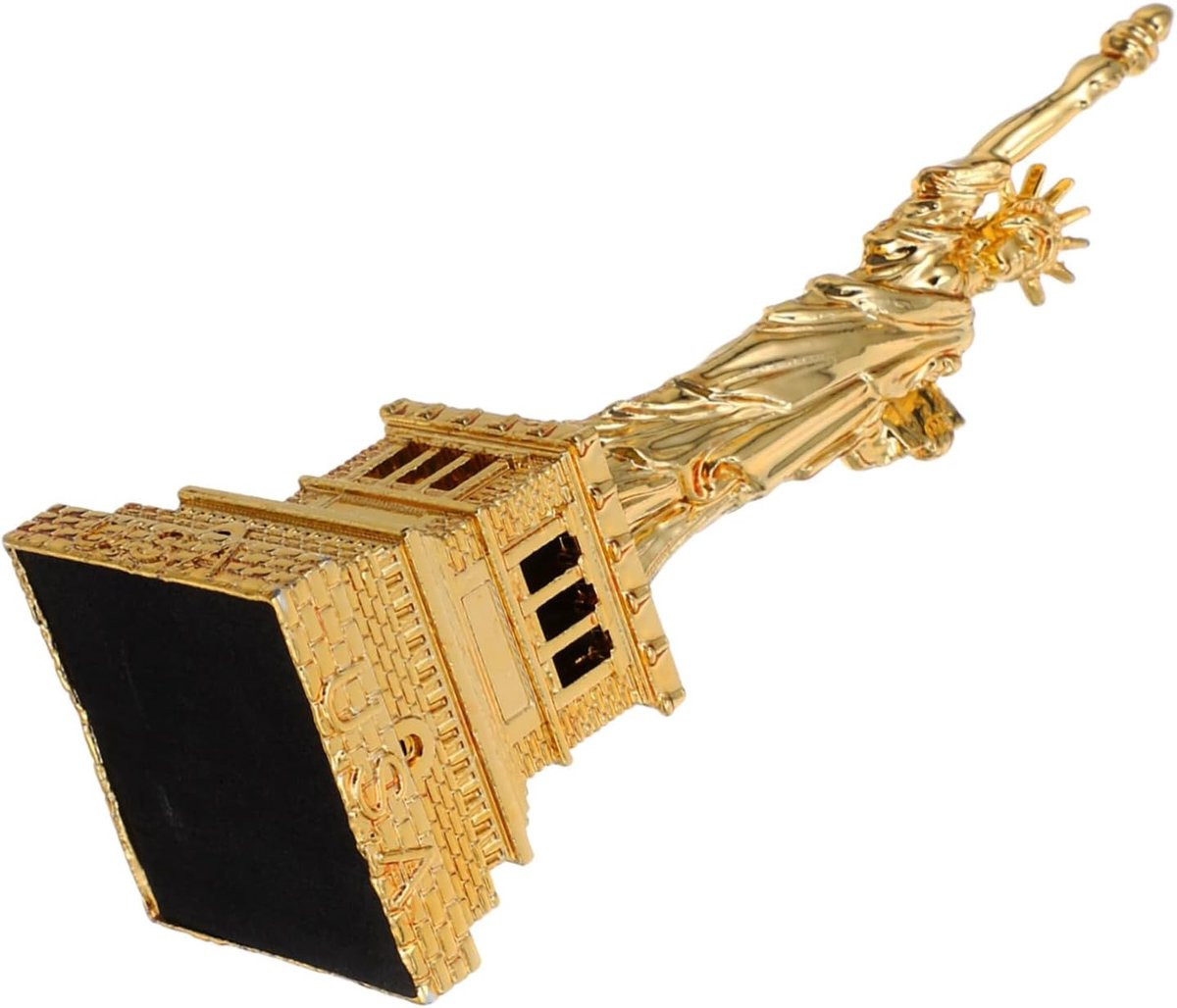 Vrijheidsbeeld Metaal Miniatuur Figuur Bureau Decoratie Goud Hoogte: 15 cm