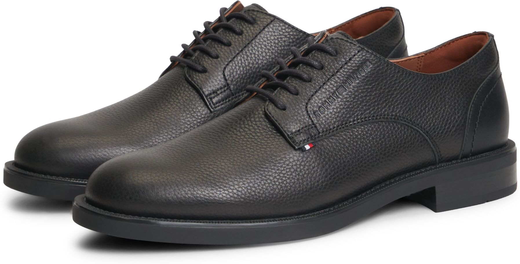 Schnürschuh TOMMY HILFIGER "LTH MIX DRESS HILFIGER SHOE", Herren, Gr. 45, schwarz, Leder, Schuhe Schnürschuh, Abendschuh, Businessschuh mit seitlicher Logoprägung