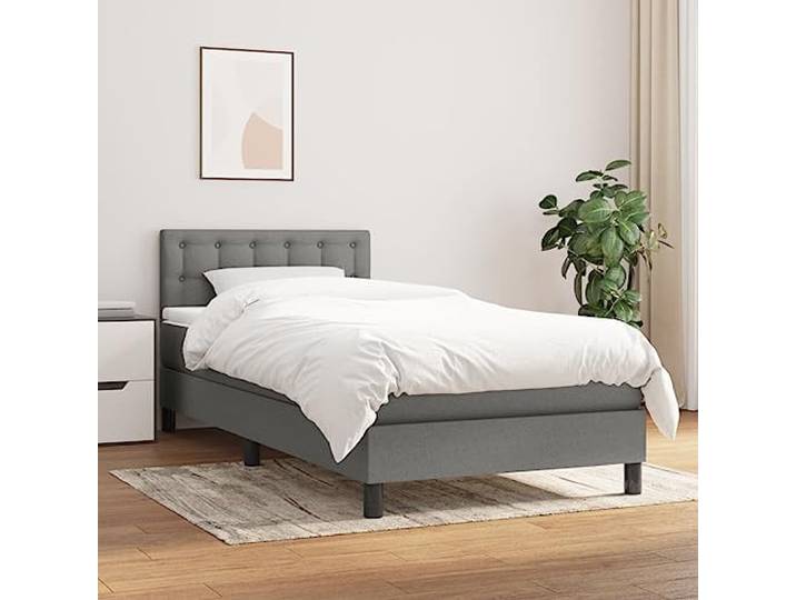 RJPLMFV Komplettes Bett, 80 x 200 cm, Dunkelgrau, mit Matratze Kopfteil verstellbar, Taschenfederkern, mittelharte Unterstützung, atmungsaktives Gewebe, mit Matratzenschoner