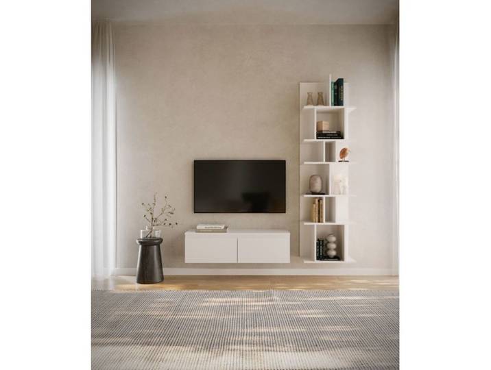 Étagère murale et autoportante à compartiments asymétriques 180 × 50 cm blanc – BEMMI