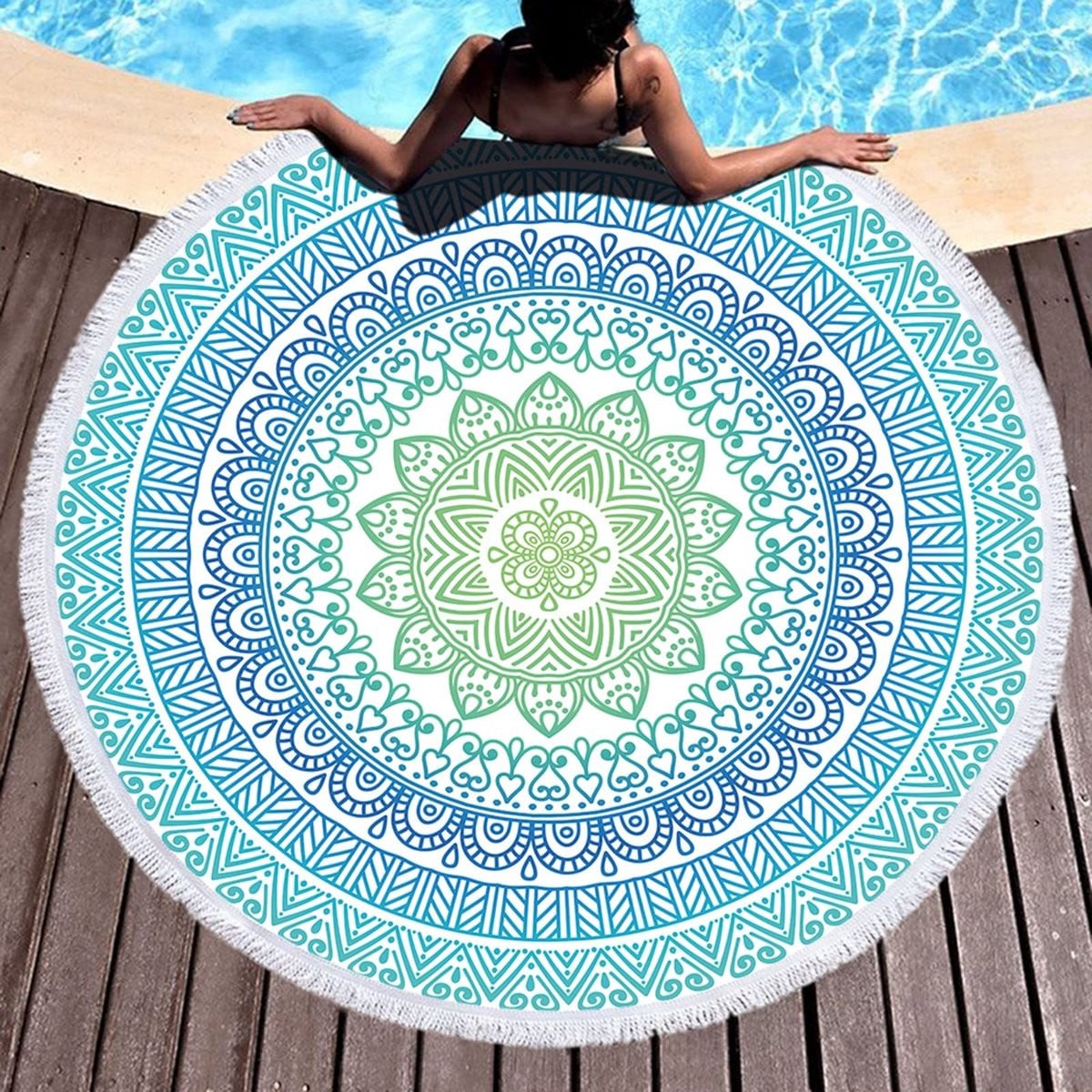 Rond Mandala Strandlaken voor volwassenen met kwastjes