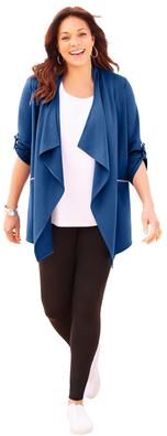 Plus Size Women's Cloud Knit French Terry Drape Front Cardigan by Catherines in Royal Navy (Size 5X)