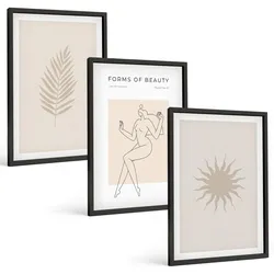 BILDER SET 3er Set - 40x60 cm Schwarzer Rahmen - Eine Sammlung minimalistischer Formen
