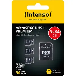 INTENSO 3423593 - microSDXC-Speicherkarte 64GB, UHS-I Premium, 3er Pack