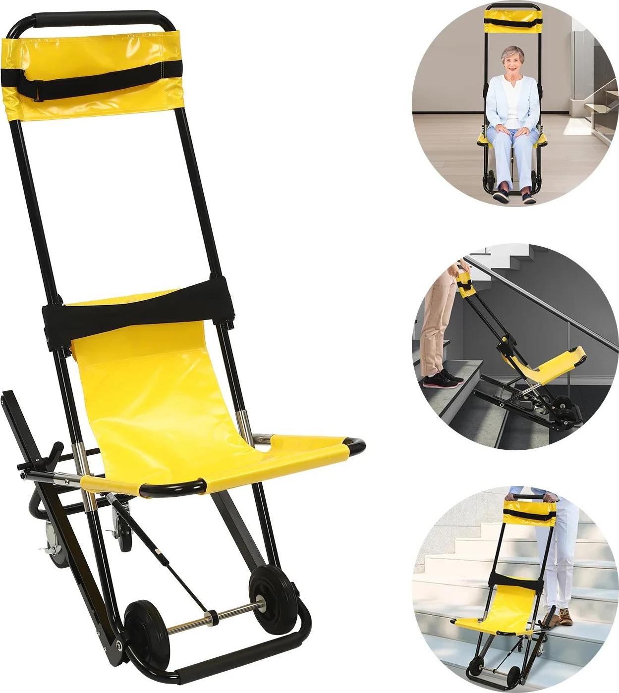 Rettungsstuhl Evakuierungsstuhl - Treppenstuhl, klappbar - Tragkraft 159 kg - 2 Lenkrollen + 2 Räder - Mobil - Gelb