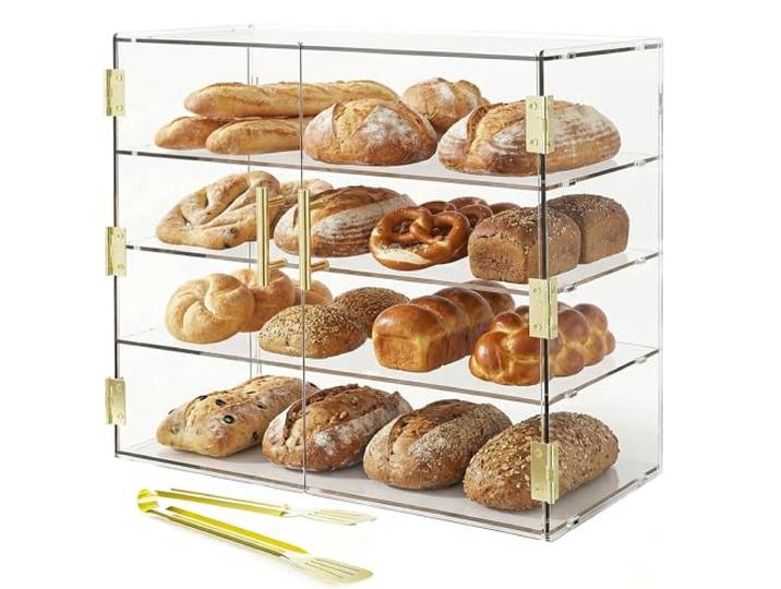 Cityjoy 4-stöckige Bäckerei-Vitrine mit elastischer Autotür, 49,5 x 50 x 26,2 cm, Acryl, transparent, für Gebäck, Arbeitsplatte, Vitrine, Lebensmittelbox für Brot, Dessert, Kekse, Backen