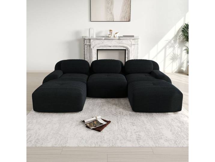 Luscriate - Canapé modulable en forme de U - Canapé modulaire avec 2 poufs - Soft Cloud - Noir