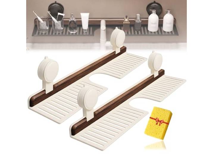 Wandregal Saugnapf Zoll, Walnuss-Design-Ablage Für Badezimmer Küche Starker Saugnapf-Halt, edle Holzmaserung, weißer Rahmenakzent, flexible Positionierung, einfache(2pcs White,19.6in)