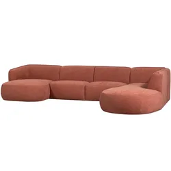 Sofa Polly U-Form aus Webstoff, modern, rechts, Rosa, weich gepolstert für 5-6 Personen