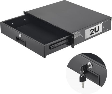 VEVOR 2U Rack Mount Lade met Slot en Kabelmanagement, Zwart