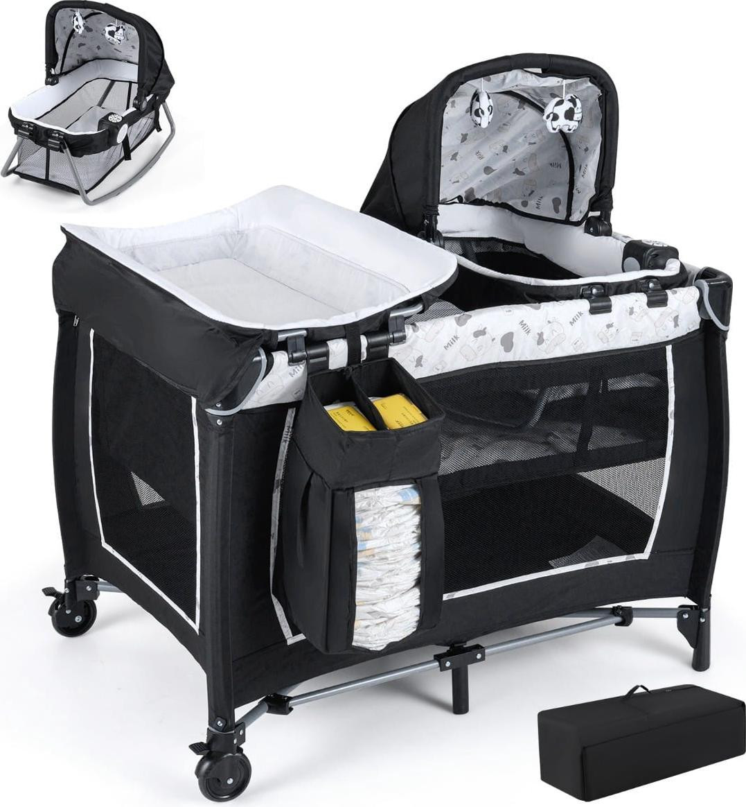 Northix 5-in-1 reisbed voor baby's met verschoningstafel en speeltjes