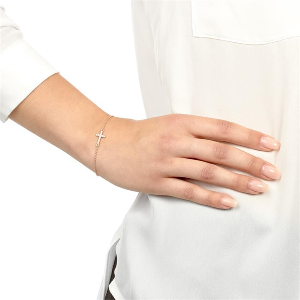 Unique Rosé-vergoldetes 925 Silberarmband Kreuzanhänger rosé