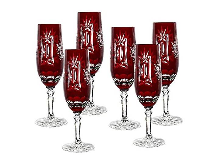 CRISTALICA Sektflöte rot Schleuderstern 6er Set (180ml)