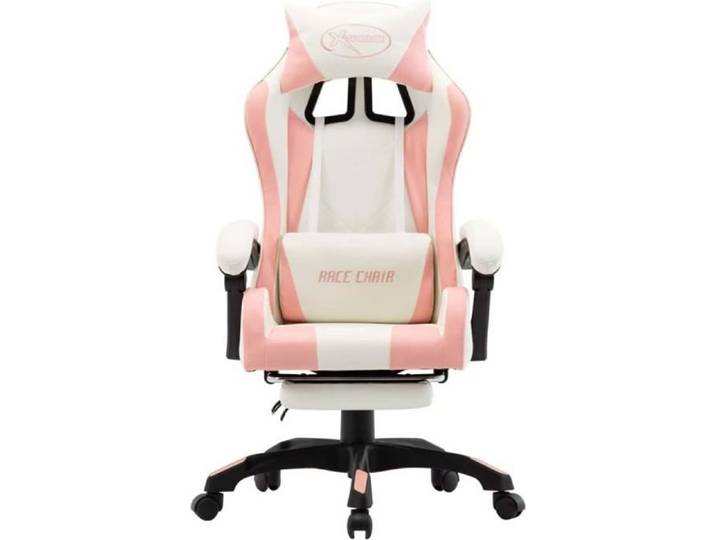 Fauteuil de jeux vidéo - Chaise de jeu Fauteuil gamer Siège Gaming et repose-pied Rose et blanc Similicuir Magnifique