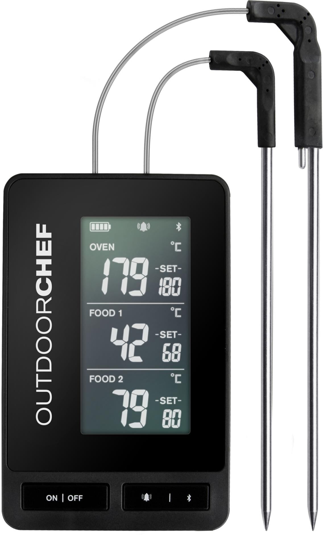 Kochthermometer OUTDOORCHEF "Gourmet Check Pro Bluetooth", schwarz, Edelstahl, Kunststoff, Temperaturmessgeräte, Kochthermometer schwarz Einheitsgröße