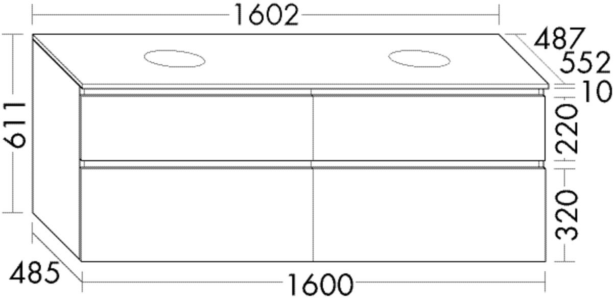 Burgbad Waschtischunterschrank Lin20 HGL 611x1602x552 Trend-/RAL-Farbe Hochglanz, SGRC160F5374 SGRC160F5374